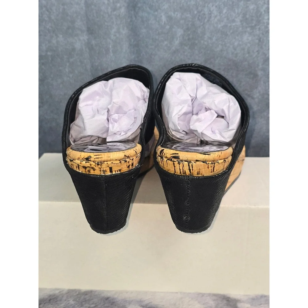 NWB Donald Pliner Gil85x Wedge Slip on‎ Black Lizard Suede Thong Womens 12M